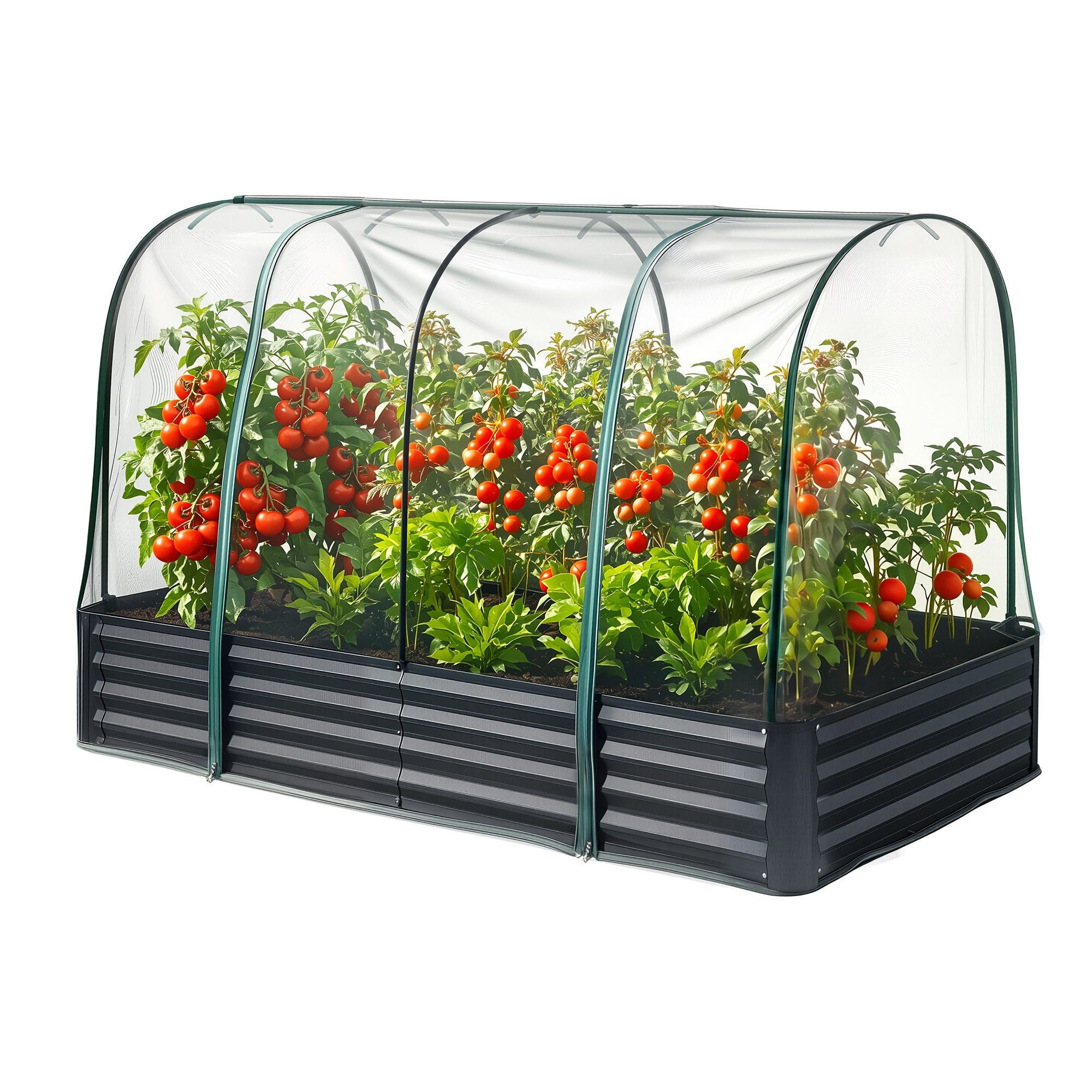 Green Fingers Raised Garden Bed with Mesh Netting Galvanised - GB-REC-GH-180-BK