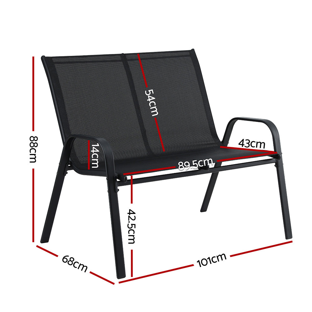 Gardeon Garden Bench Seat Steel Outdoor Patio Park Lounge Backyard Chair Black