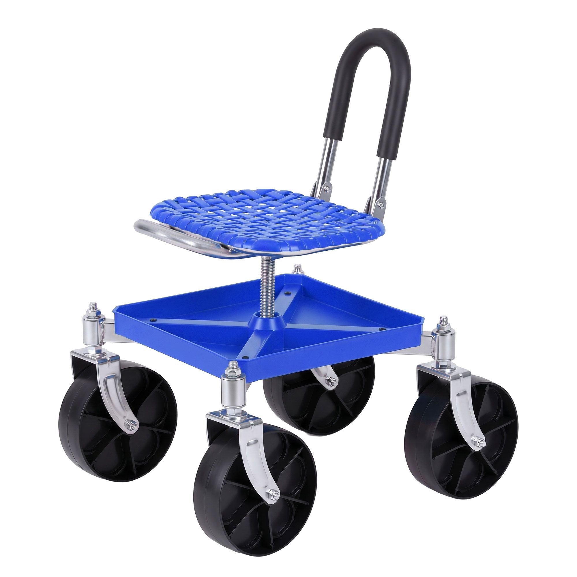 Gardeon Garden Cart Seat Rolling Stool 360 Swivel Height - GCT-4W-BL