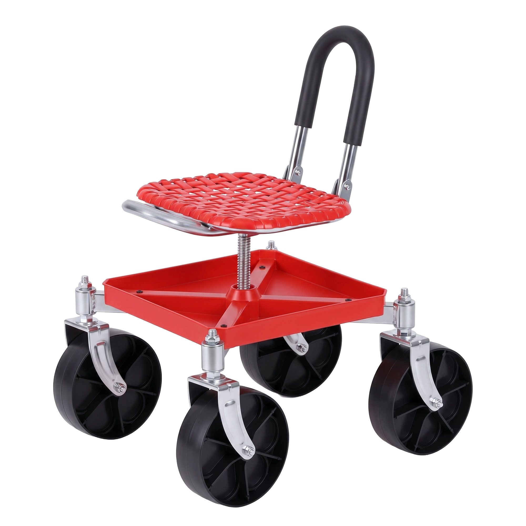 Gardeon Garden Cart Seat Rolling Stool 360 Swivel Height - GCT-4W-RD