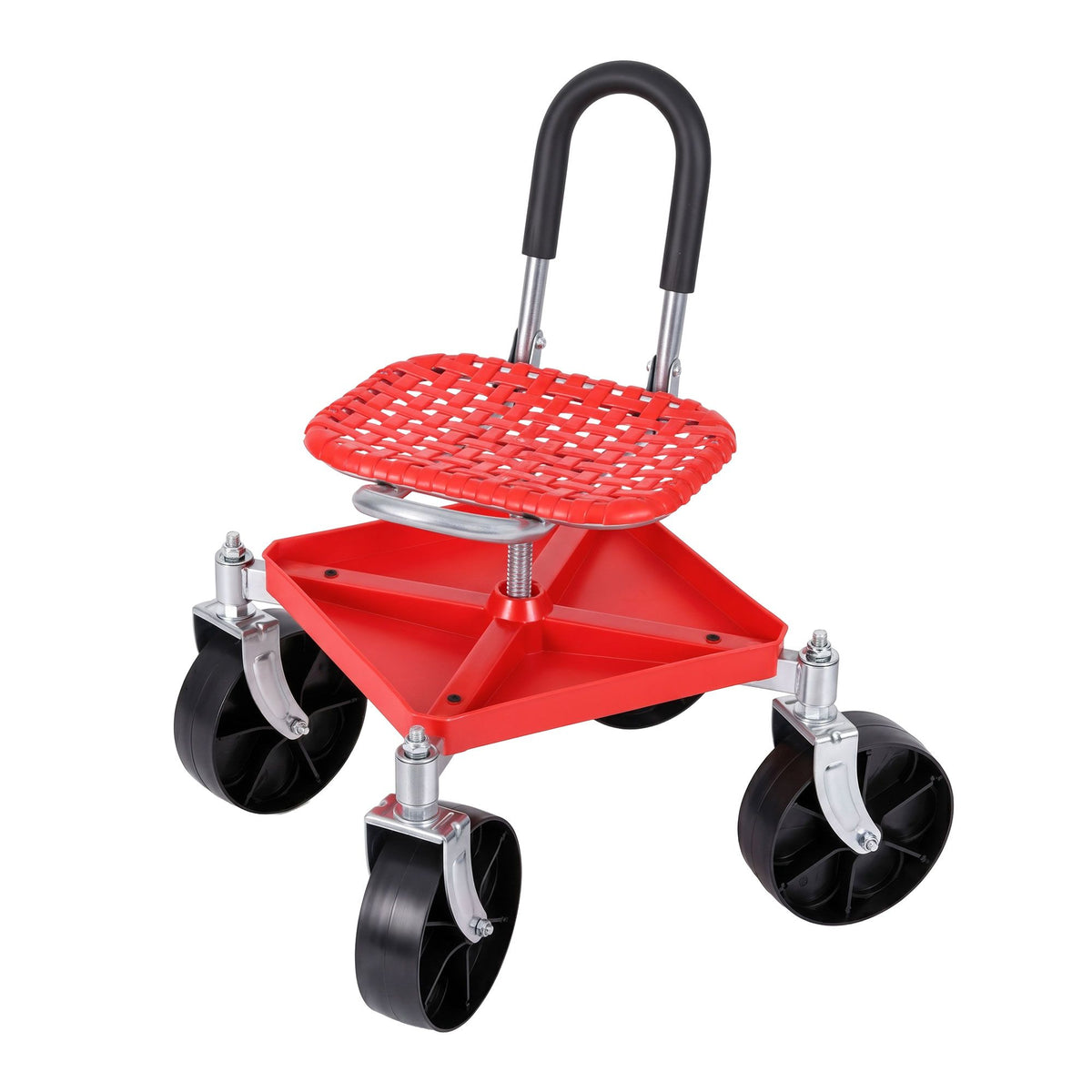 Gardeon Garden Cart Seat Rolling Stool 360 Swivel Height - GCT-4W-RD
