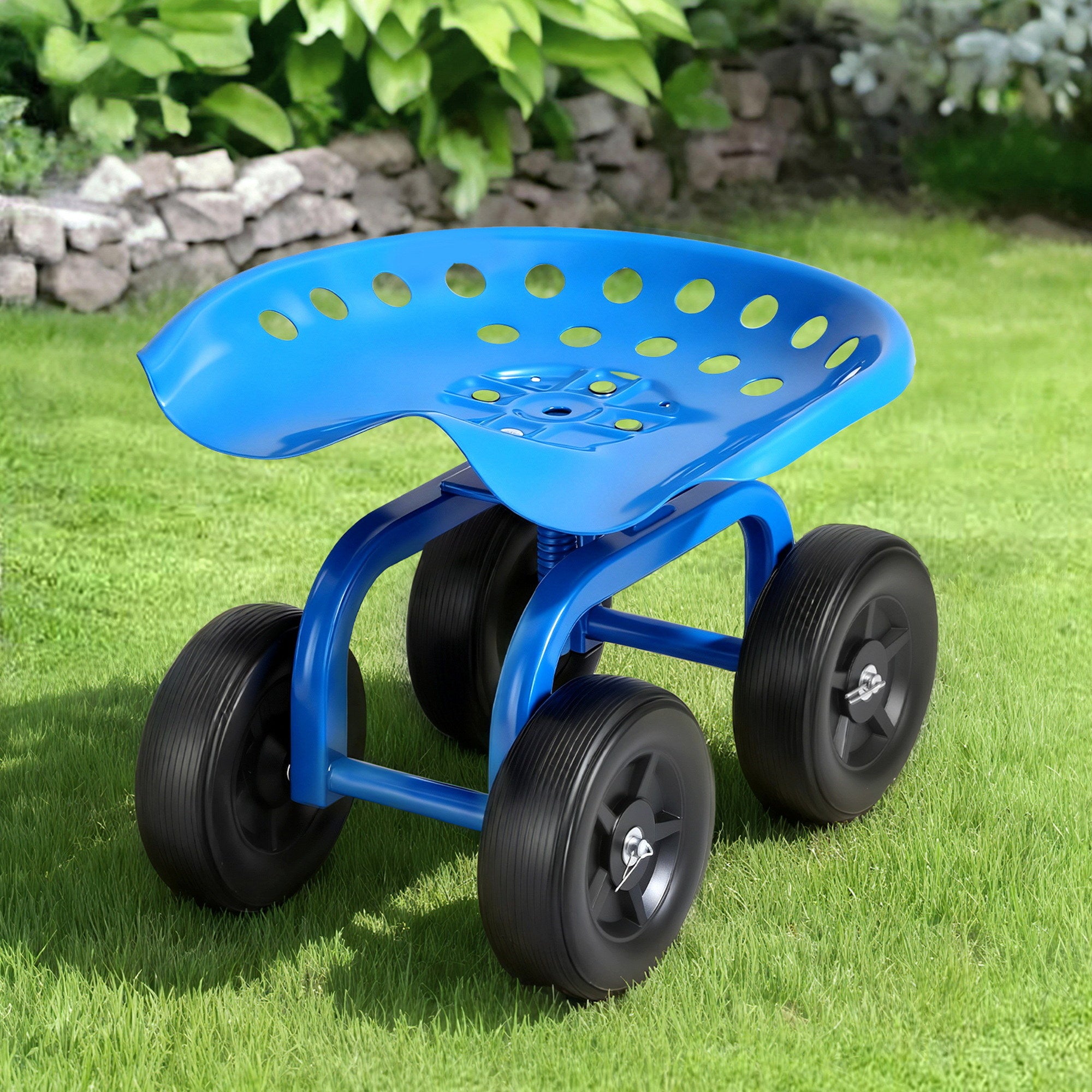 Gardeon Garden Seat 360 Swivel Rolling Adjustable Height Wor - GCT-ADJUST-360-BL