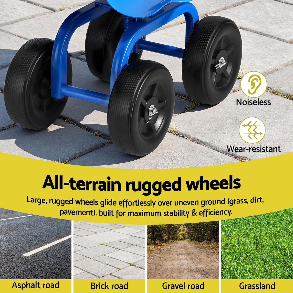 Gardeon Garden Seat 360 Swivel Rolling Adjustable Height Wor - GCT-ADJUST-360-BL