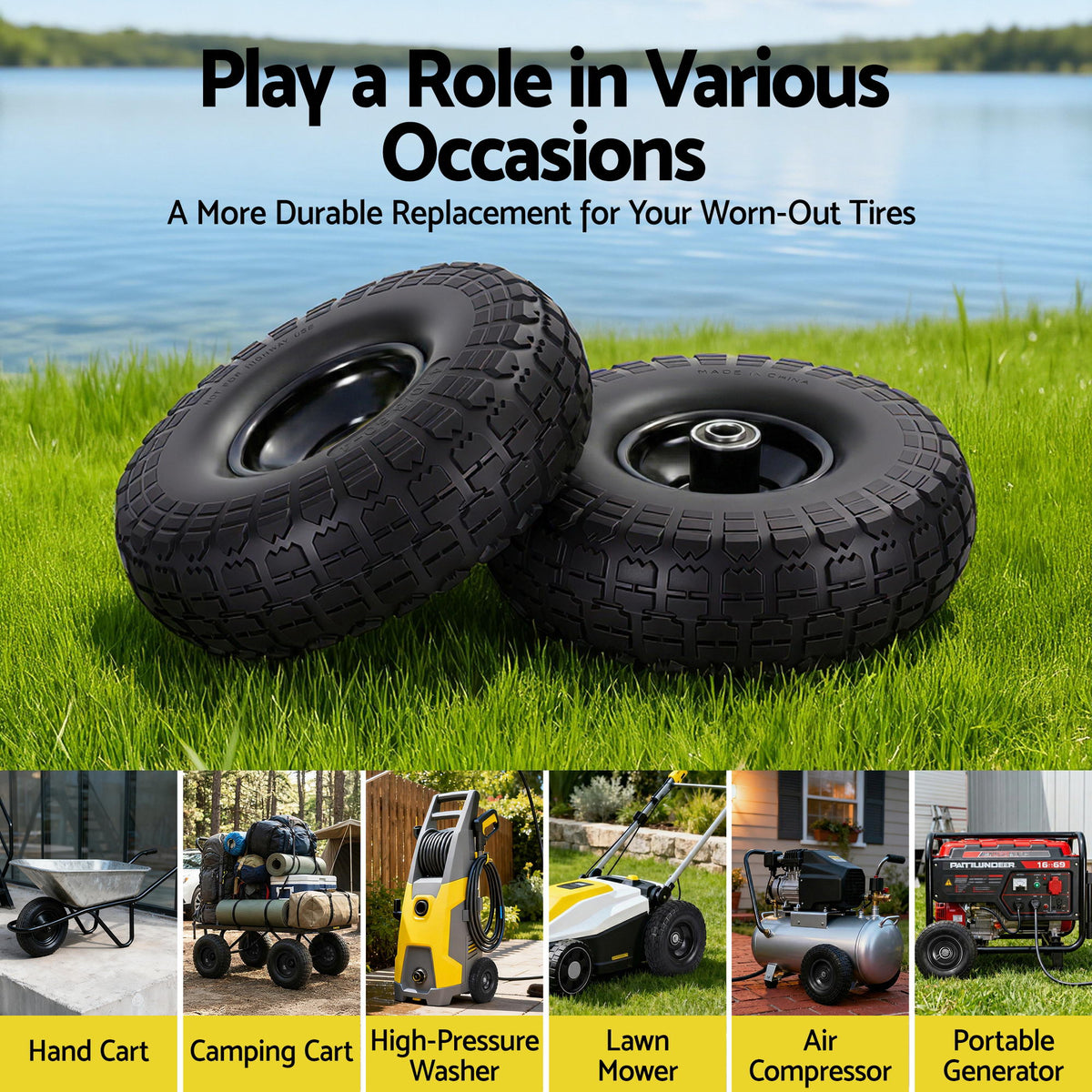 Gardeon 2pcs, 4.10/3.50-4 Tire And Wheel Flat Free, 26cm Solid Rubber Tires with 5/8 Axle Bore Hole And Double Sealed Bearings, Perfect for Wheelbarrow, Garden Cart, Wagon, Dolly