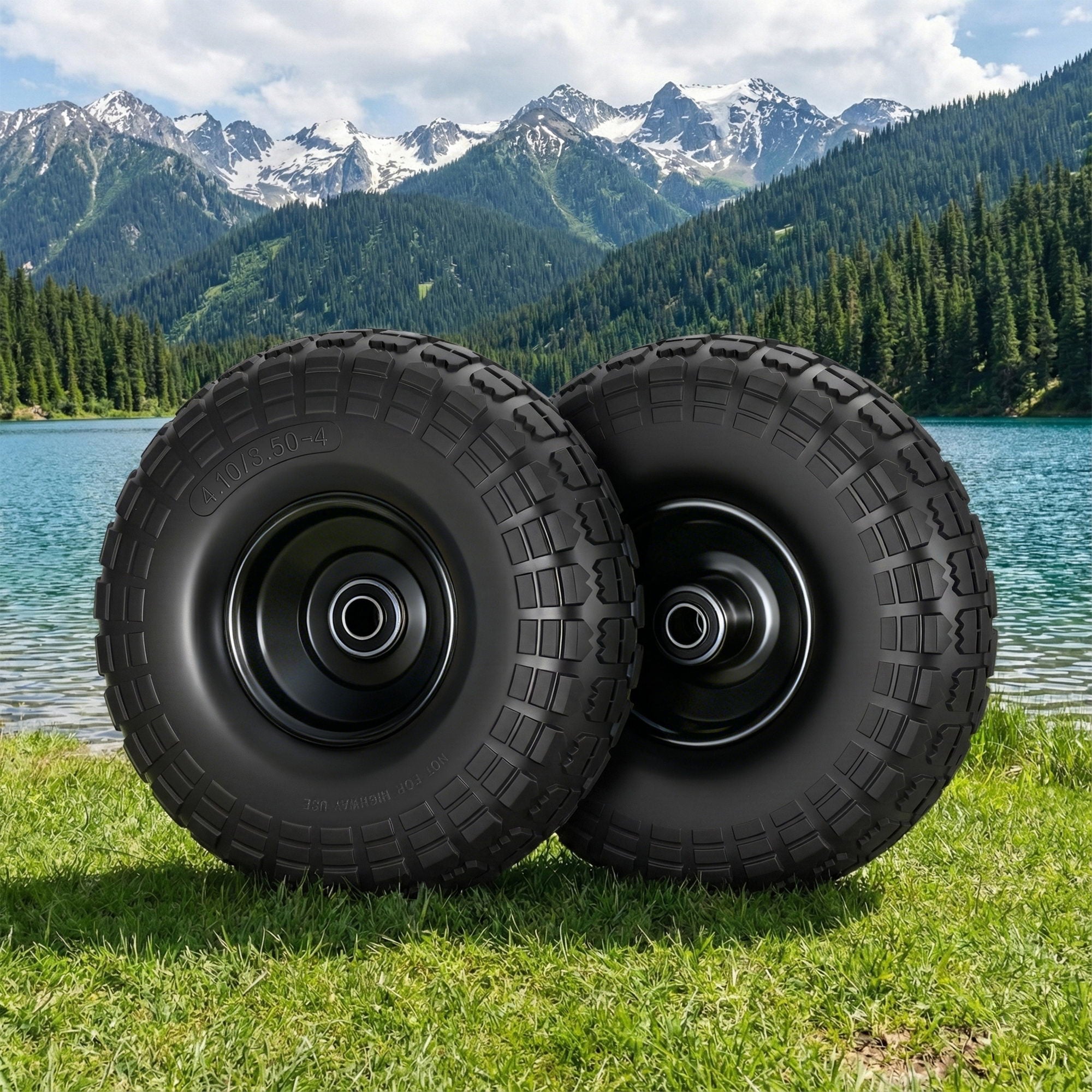Gardeon 2pcs, 4.10/3.50-4 Tire And Wheel Flat Free, 26cm Solid Rubber Tires with 5/8 Axle Bore Hole And Double Sealed Bearings, Perfect for Wheelbarrow, Garden Cart, Wagon, Dolly