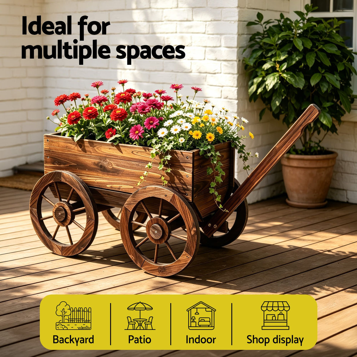 Gardeon Wooden Planter Cart Garden Decor Plant Stand Fir Wood - GD-GC-XL-CC