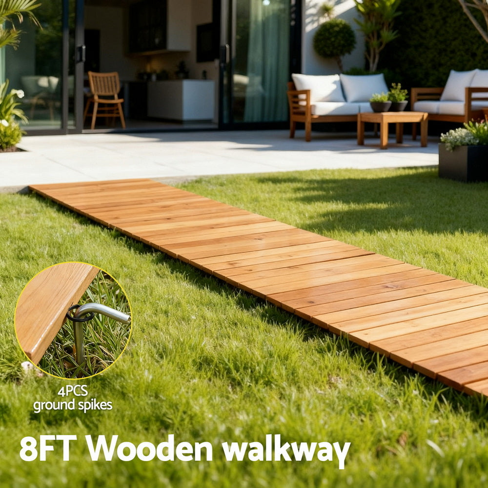 Gardeon 8FT Wooden Garden Pathway Roll-Out Straight Walkway - GD-PW-8FT-BR