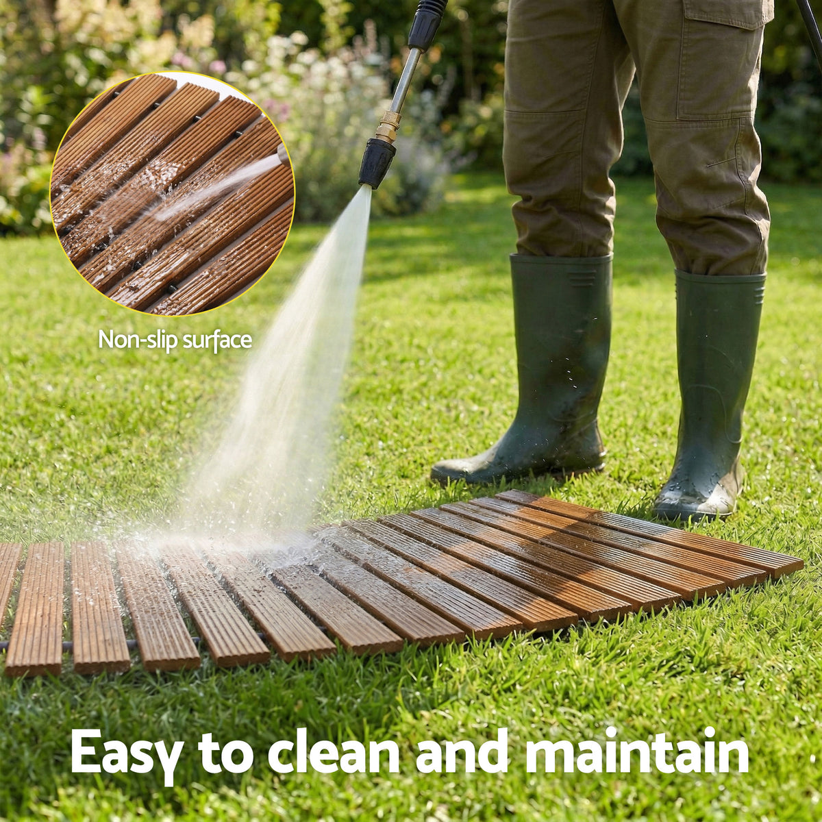 Gardeon 8FT Wooden Garden Pathway Roll-Out Curved Walkway Outdoor Backyard Brown