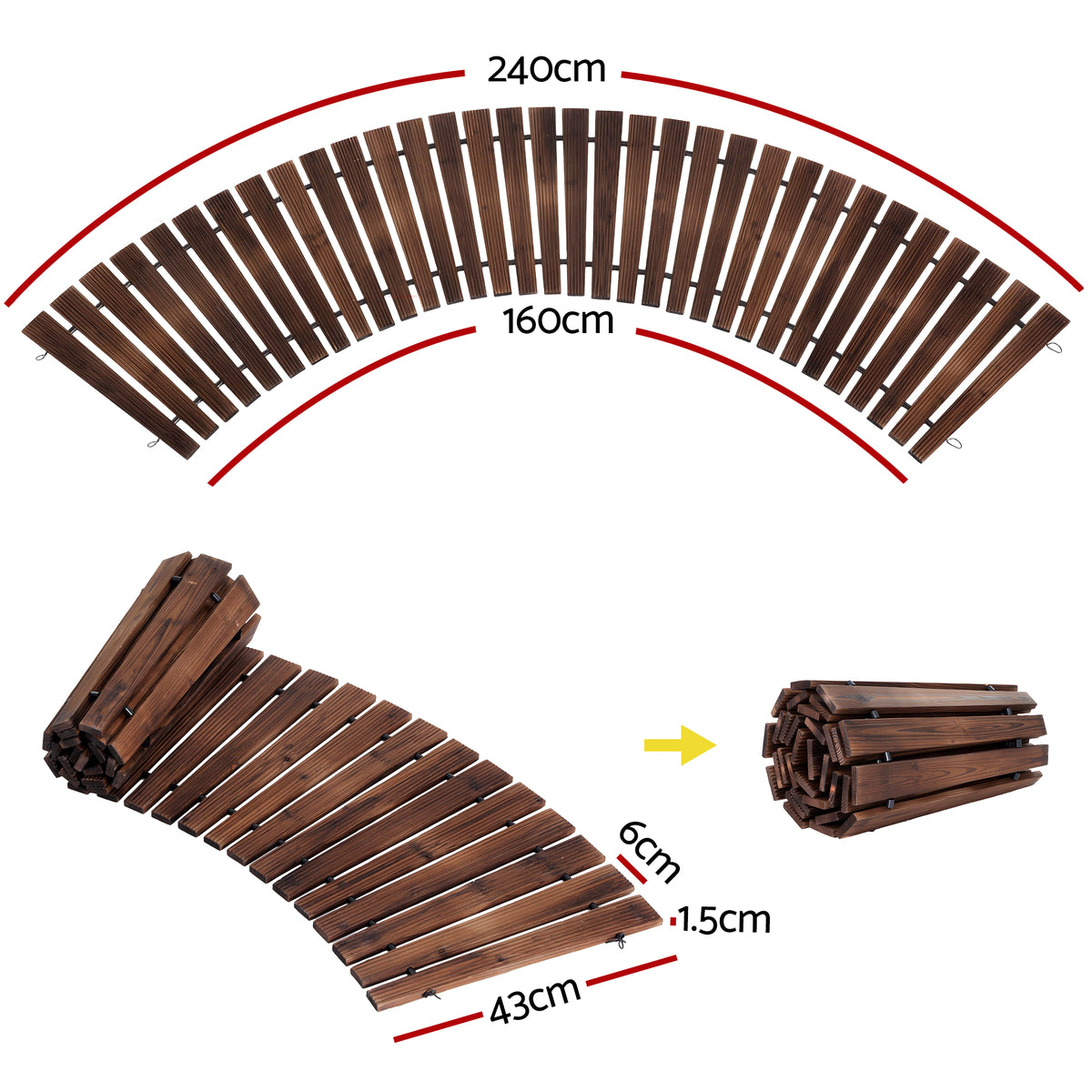 Gardeon 8FT Wooden Garden Pathway Roll-Out Curved Walkway Outdoor Backyard Charcoal Brown