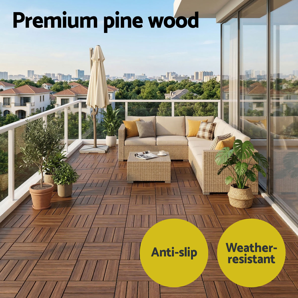 Gardeon 10PCS Wood Deck Tiles 30x30cm Interlocking Floor - GD-WT-10PCS-BR