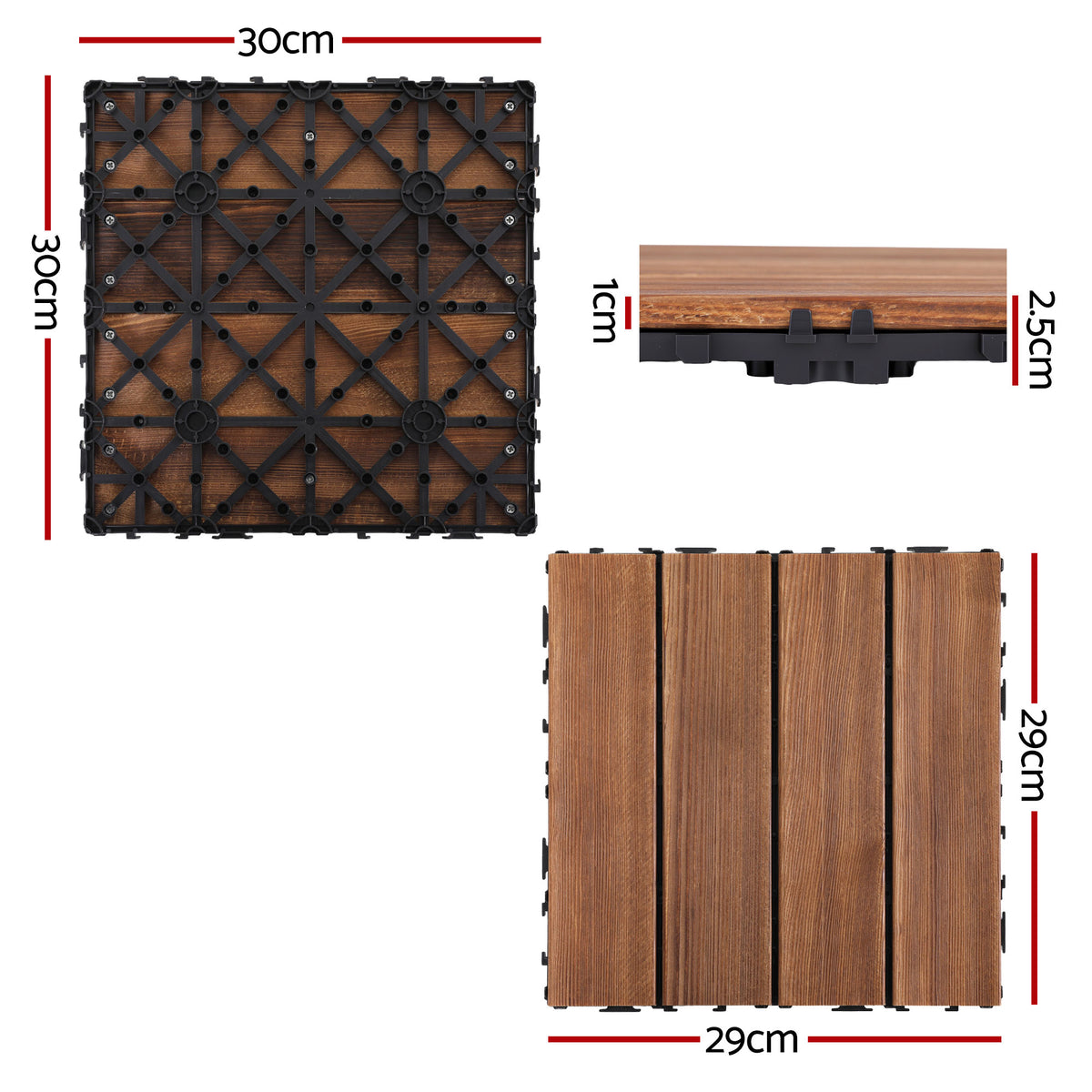 Gardeon 27PCS Wood Deck Tiles 30x30cm Interlocking Floor Tiles - GD-WT-27PCS-BR