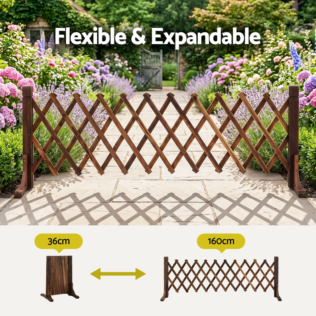 Gardeon Garden Fences Expandable Wooden Trellis Fence Plant Frame 160cm Brown