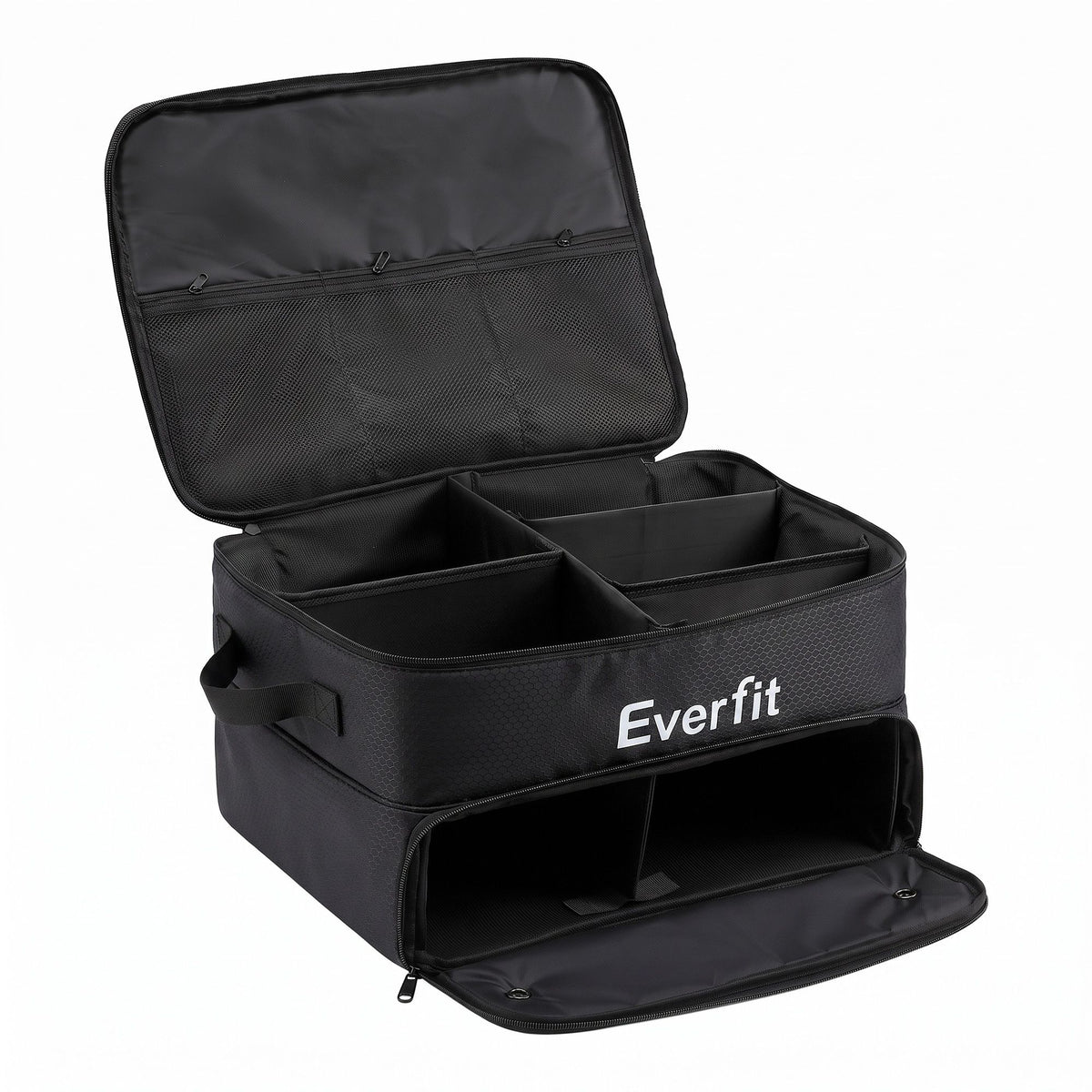 Everfit Golf Trunk Organizer for Car, 2-Tier Golf Storage Bag with Ventilated Shoe Compartment Black
