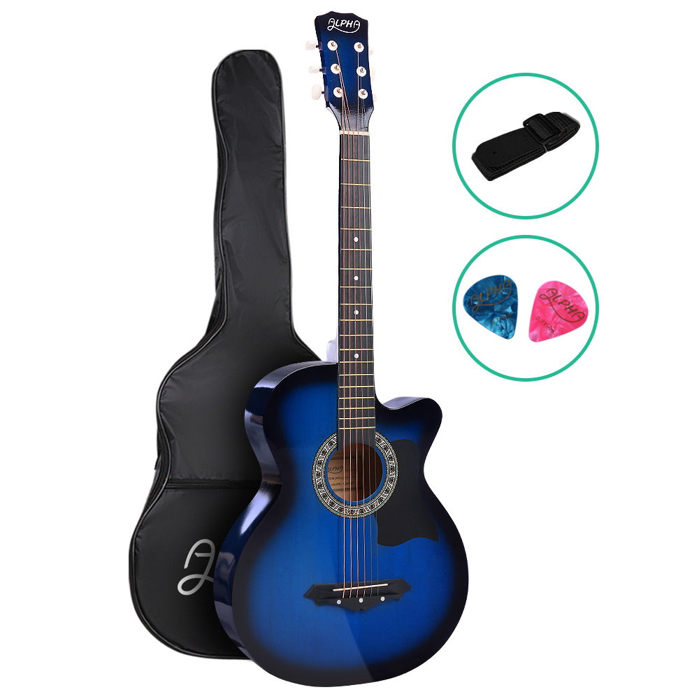 Alpha 38 Inch Acoustic Guitar Wooden Body Steel String Cutaway Blue