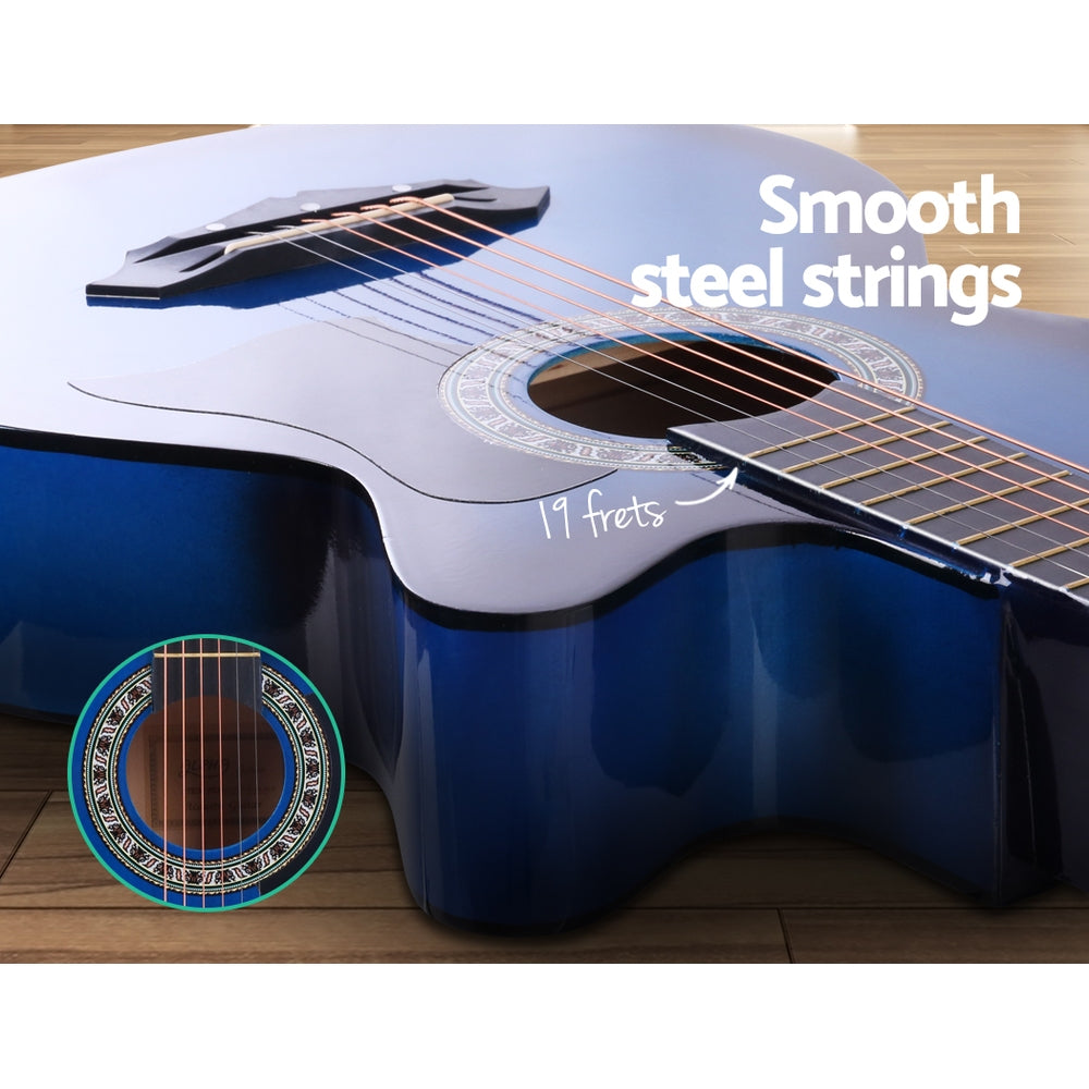 Alpha 38 Inch Acoustic Guitar Wooden Body Steel String Cutaway Blue
