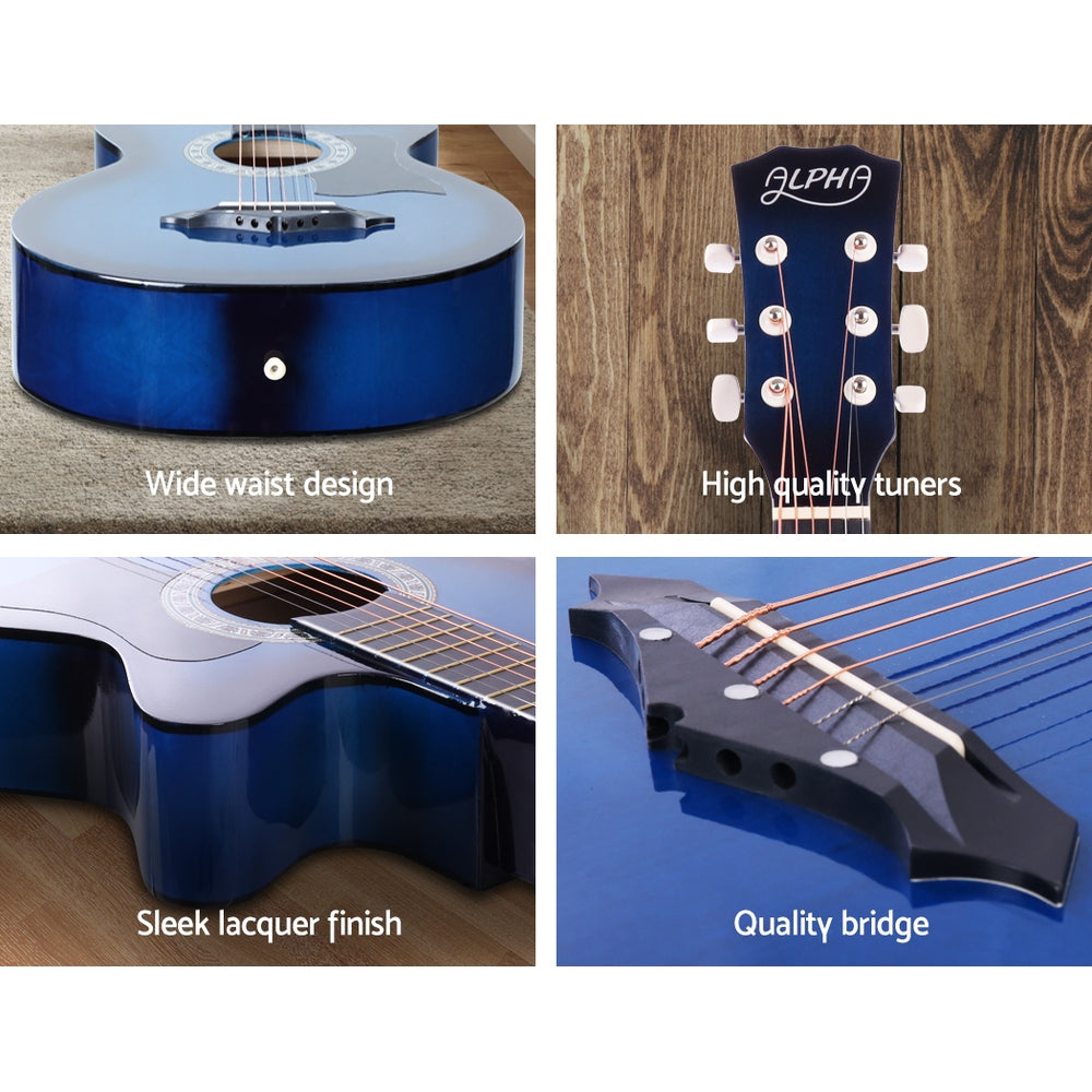 Alpha 38 Inch Acoustic Guitar Wooden Body Steel String Cutaway Blue