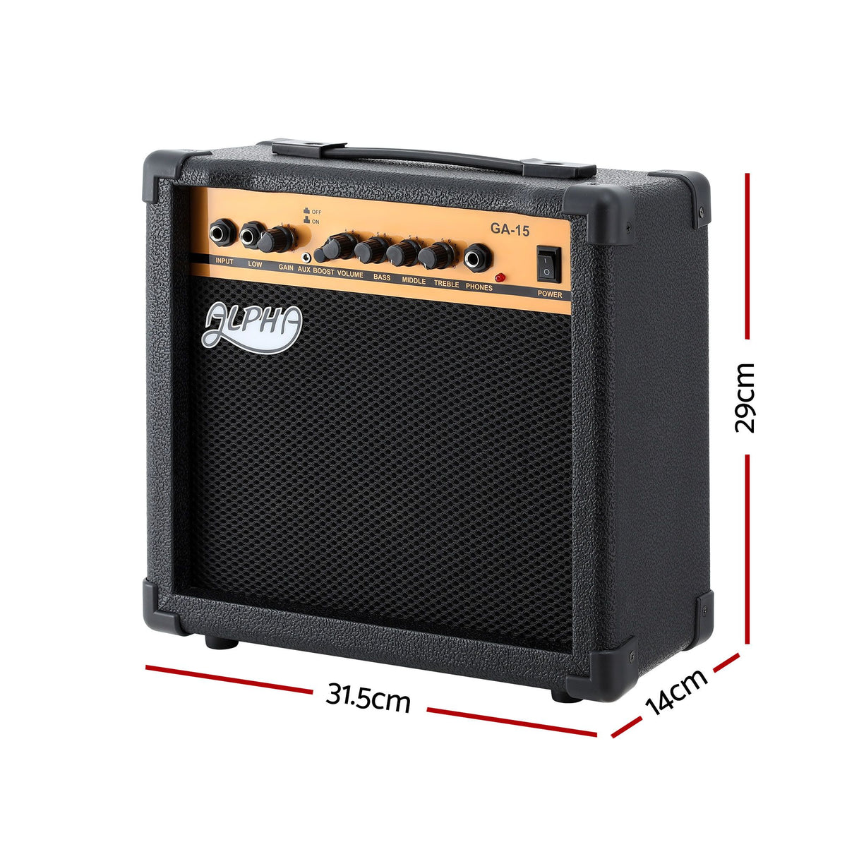 Alpha 20W Guitar Amplifier Portable Practice Amp Overdrive 3-Band EQ Black