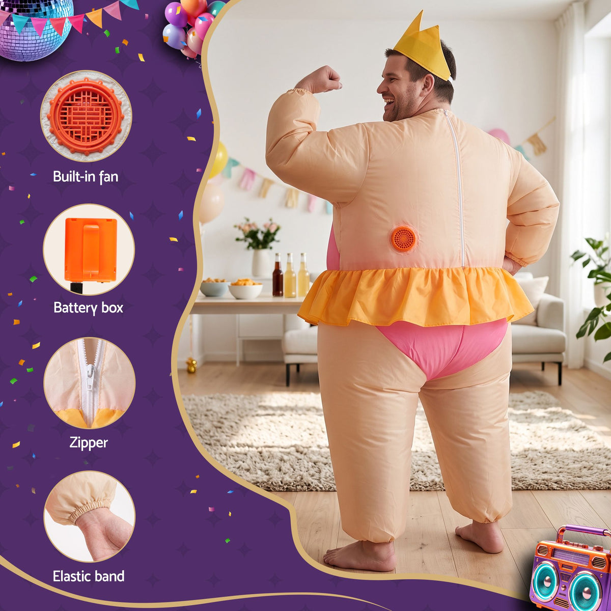 Inflatable Costume Funny Fat Suit Fancy Dress Adult Party Outfit Pink One Size