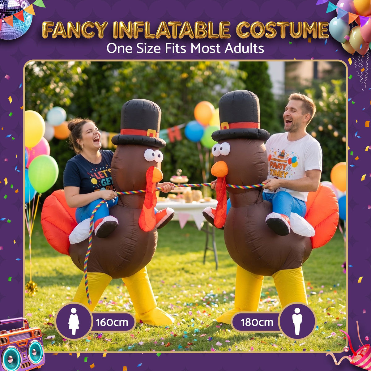Inflatable Costume Ride On Turkey Fancy Dress Funny Party Outfit Brown One Size