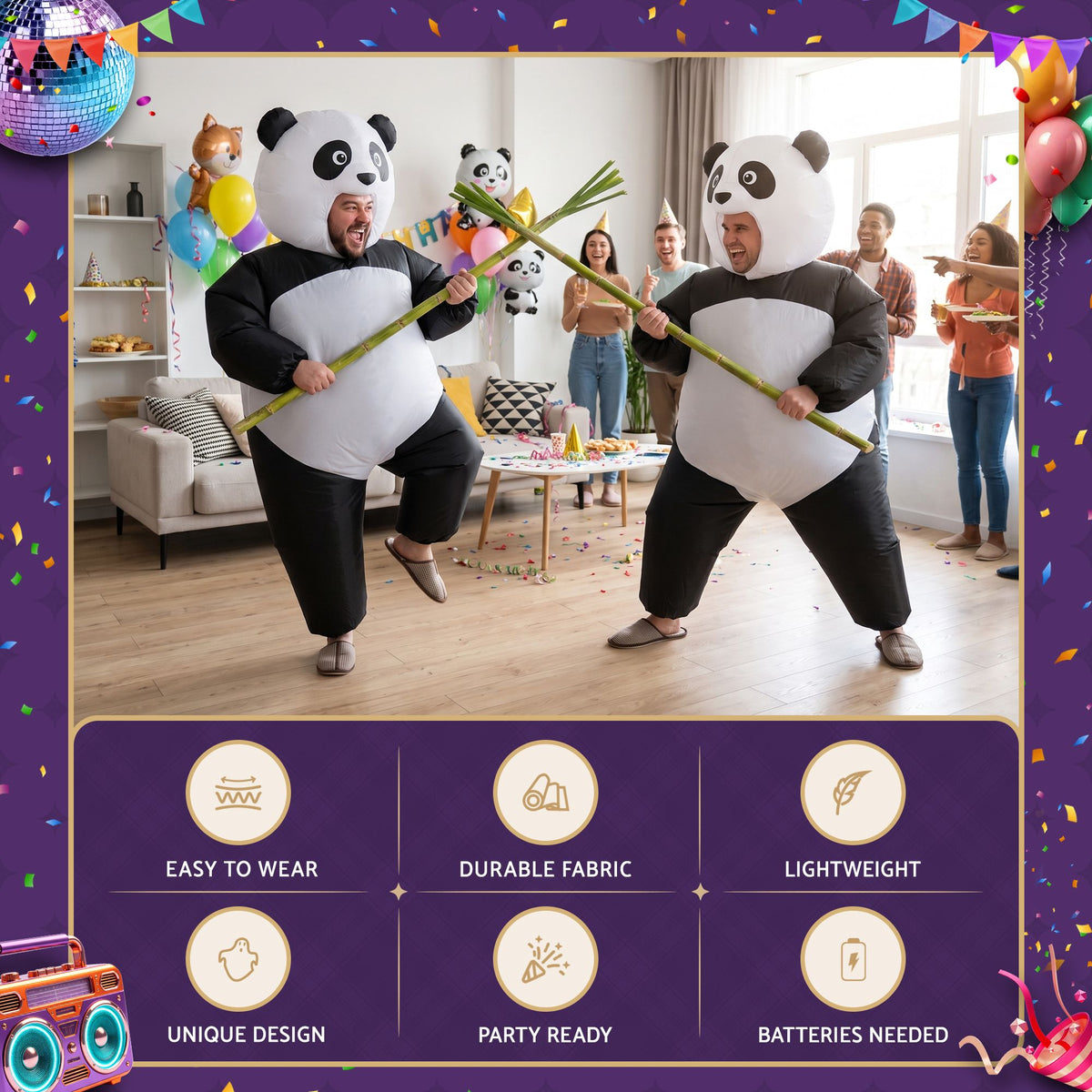 Inflatable Costume Panda Suit Fancy Dress Adult Party Outfit Black One Size