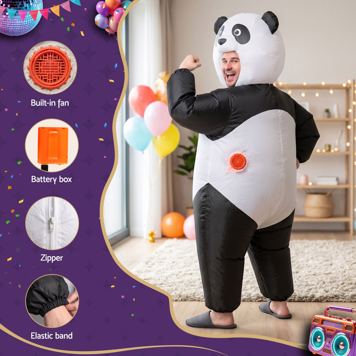Inflatable Costume Panda Suit Fancy Dress Adult Party Outfit Black One Size