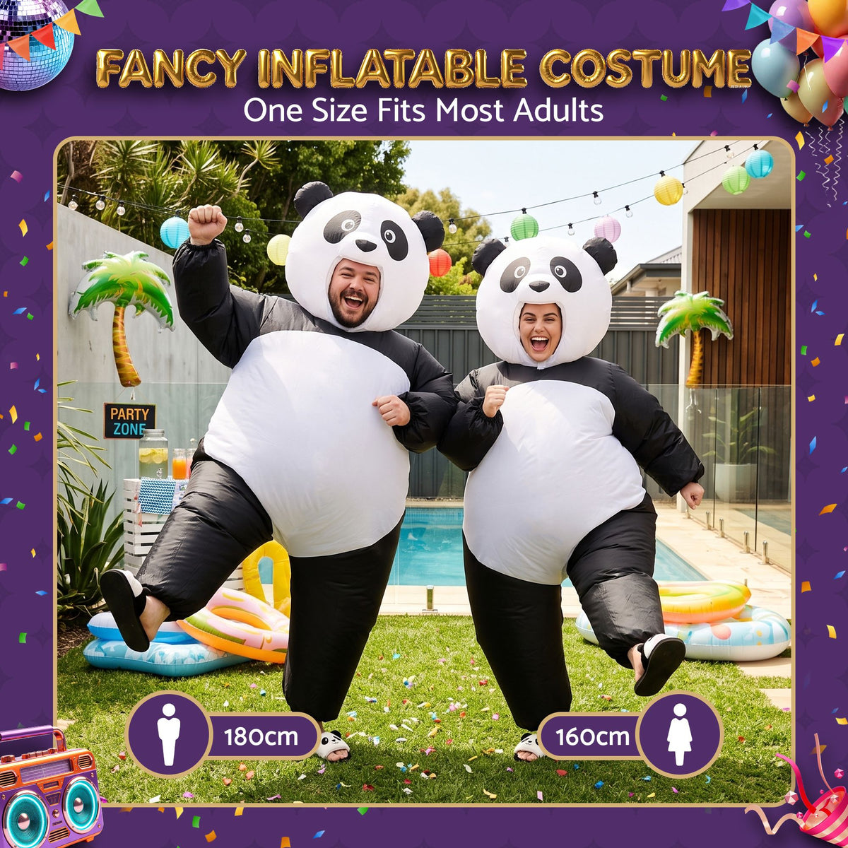 Inflatable Costume Panda Suit Fancy Dress Adult Party Outfit Black One Size