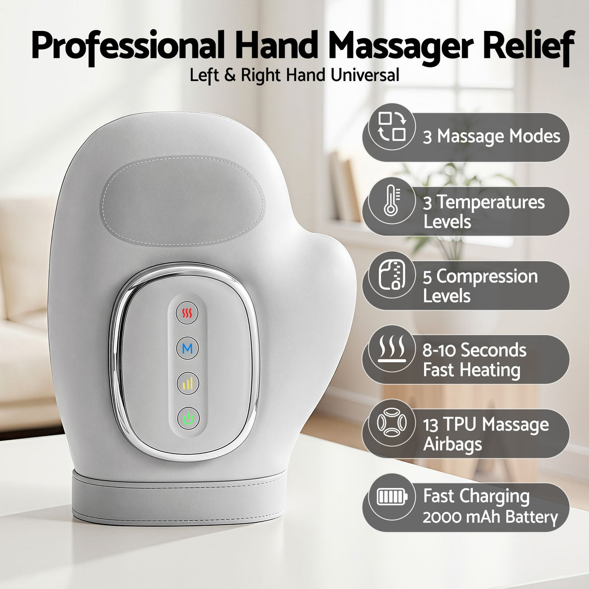 Livemor Hand Massager with Heat and Compression for Arthritis Carpal Tunnel | Large Hand Chamber Fits Left or Right Hand, with 5 Compression Levels, 3 Modes, and 3 Heat Levels, Gift for Women Men