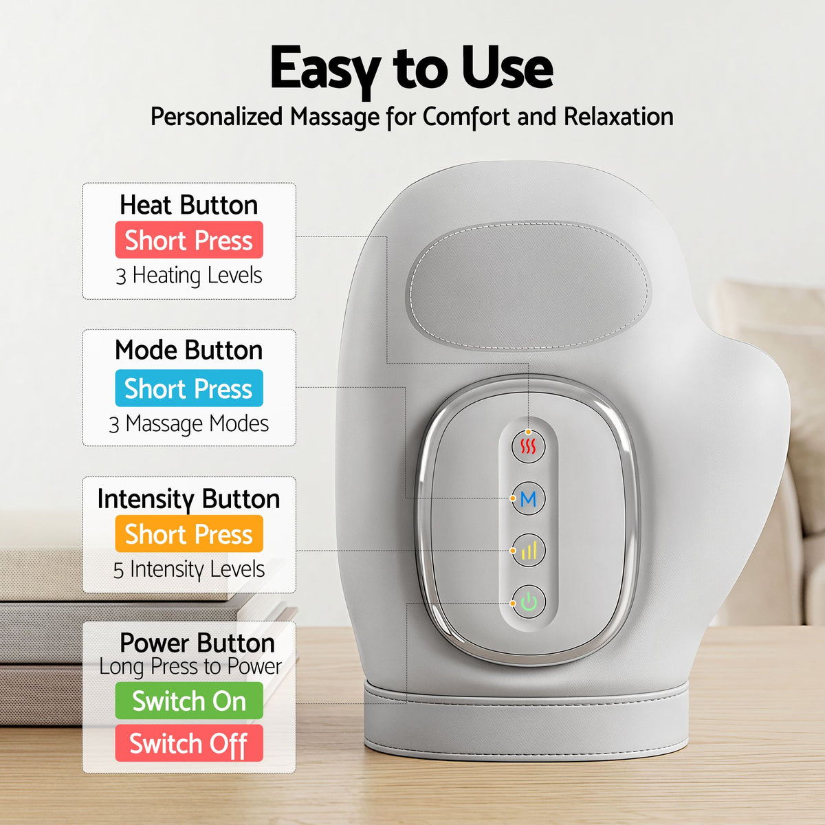 Livemor Hand Massager with Heat and Compression for Arthritis Carpal Tunnel | Large Hand Chamber Fits Left or Right Hand, with 5 Compression Levels, 3 Modes, and 3 Heat Levels, Gift for Women Men