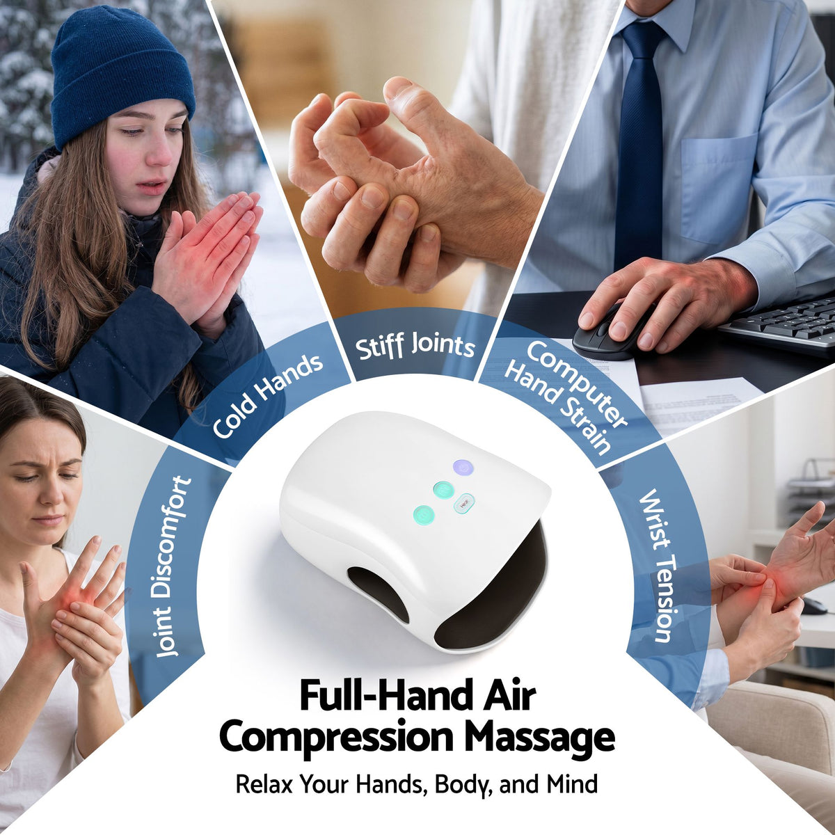 Livemor Hand Massager with Heat and Compression Cordless 3 Modes 3 Temperatures