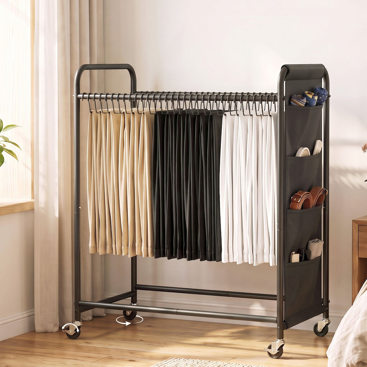 Artiss Pants Trolley Mobile Clothes Rack Clothing Stand with 30 Hangers Wheels Storage Organizer Bag