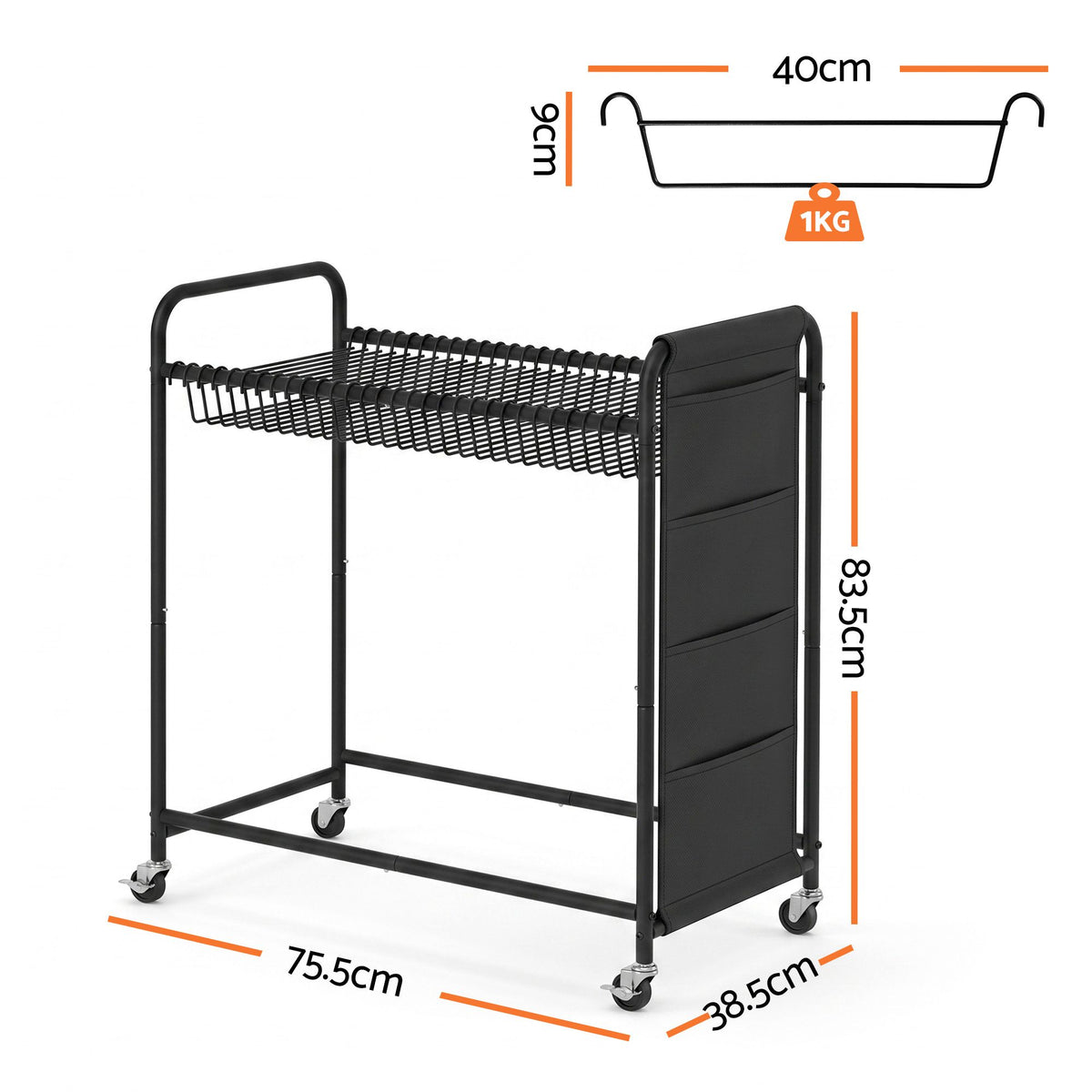 Artiss Pants Trolley Mobile Clothes Rack Clothing Stand with 30 Hangers Wheels Storage Organizer Bag