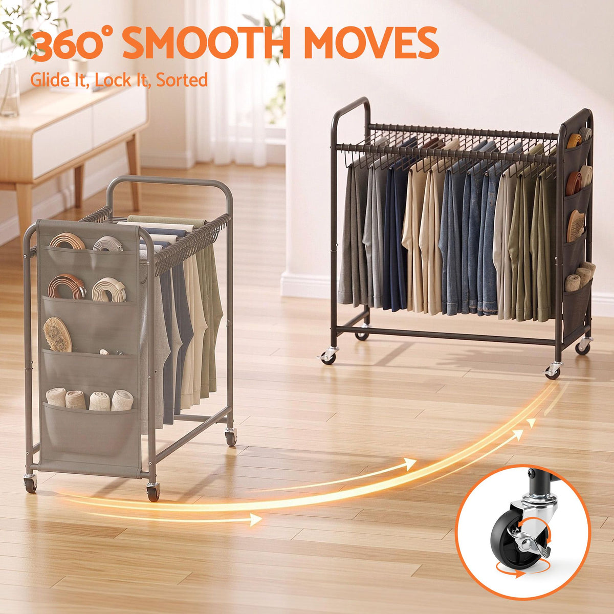 Artiss Pants Trolley Mobile Clothes Rack Clothing Stand with 30 Hangers Wheels Storage Organizer Bag