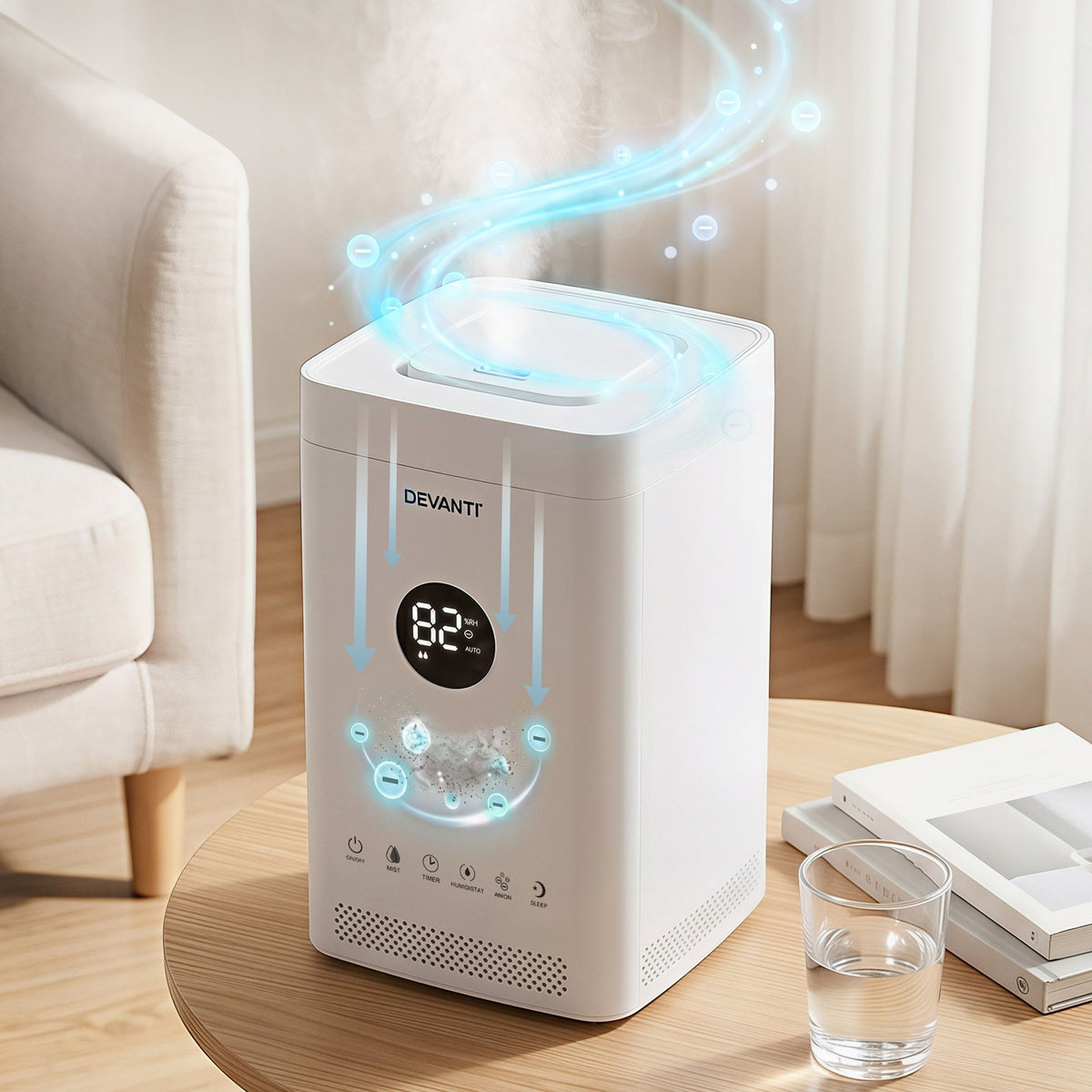 Devanti Ultrasonic Humidifier Air Purifier Top Fill Auto Humidity 3.5L White