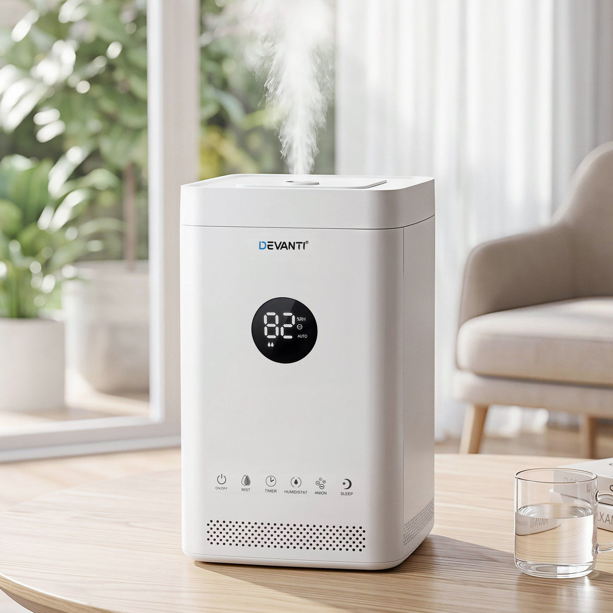 Devanti Ultrasonic Humidifier Air Purifier Top Fill Auto Humidity 3.5L White