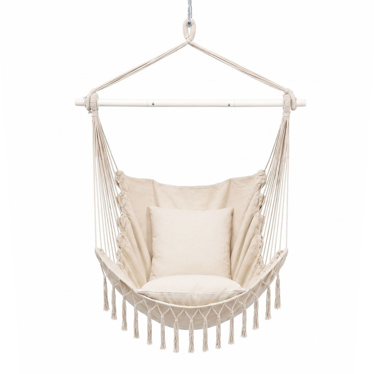 Gardeon Hammock Chair Camping Macrame Hanging Swing Cushions Metal Bar Cream