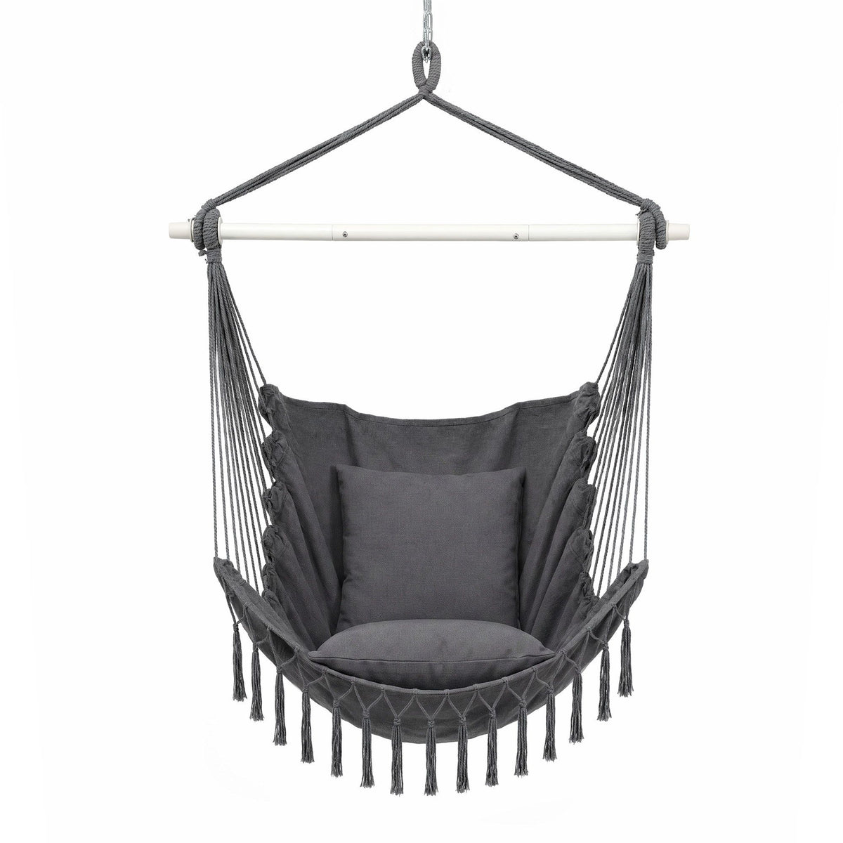 Gardeon Hammock Chair Camping Macrame Hanging Swing Cushions Metal Bar Grey