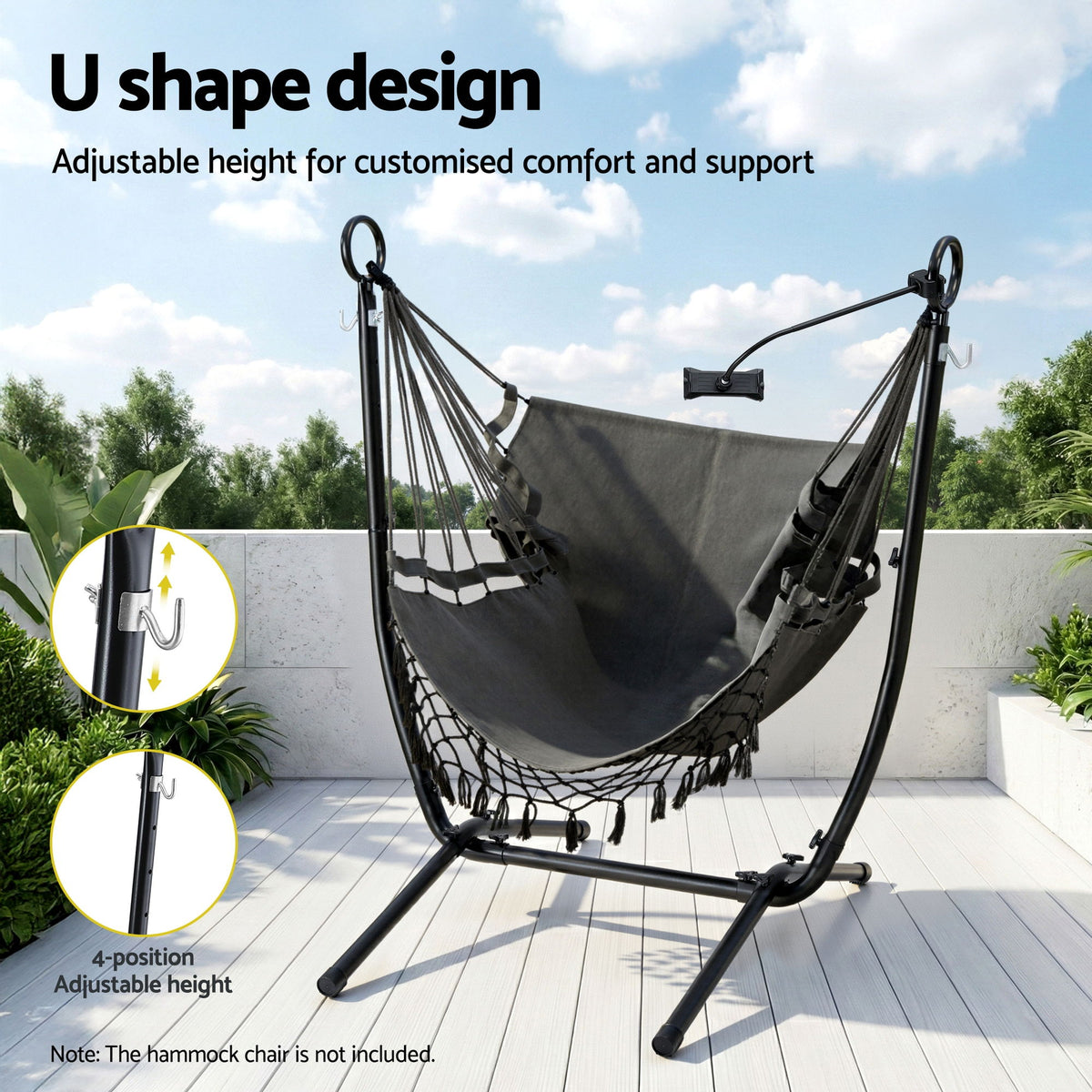 Gardeon Hammock Chair Stand Iron Frame w/ Phone Holder Black