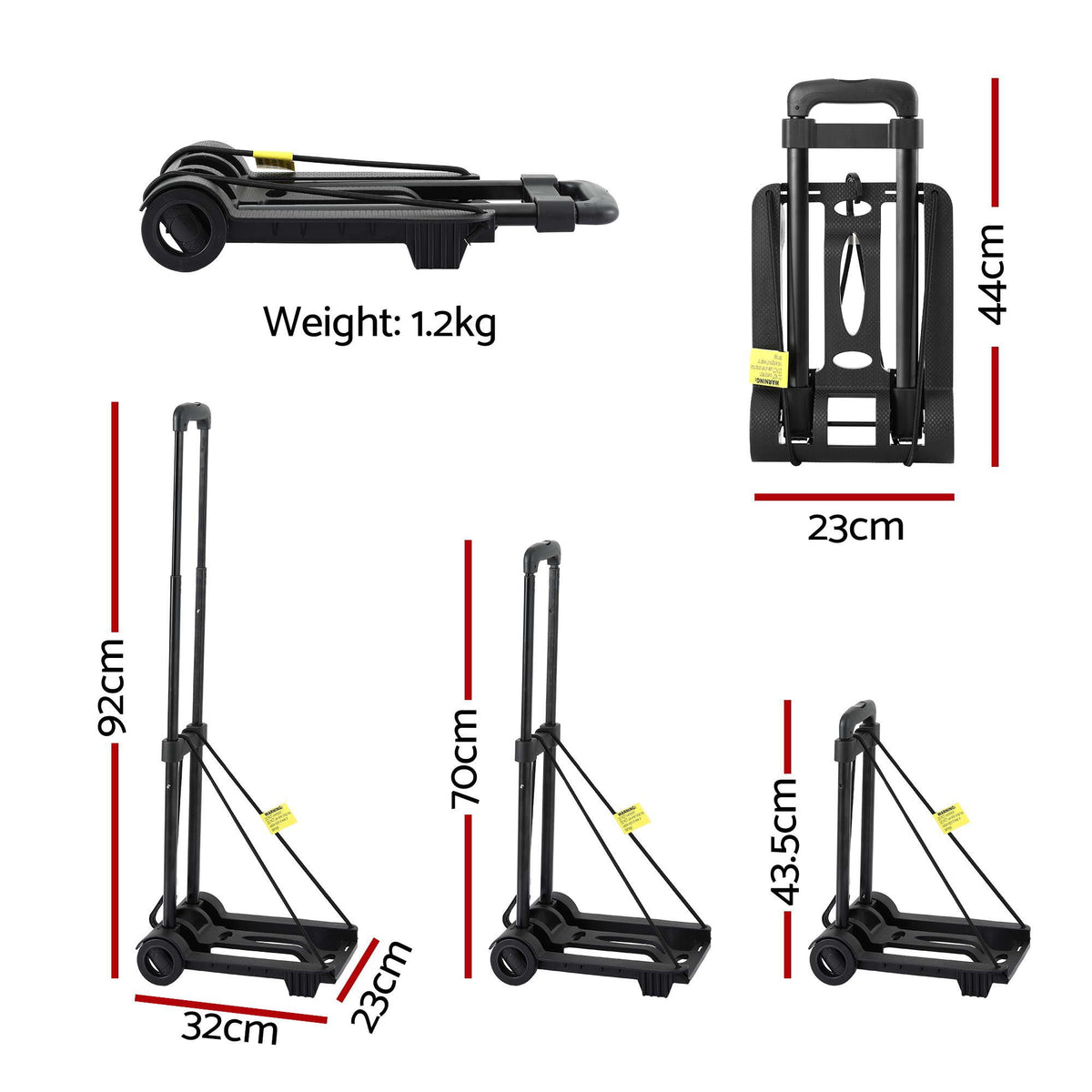 Giantz Folding Trolley Portable Hand Truck Lightweight Travel Luggage Black