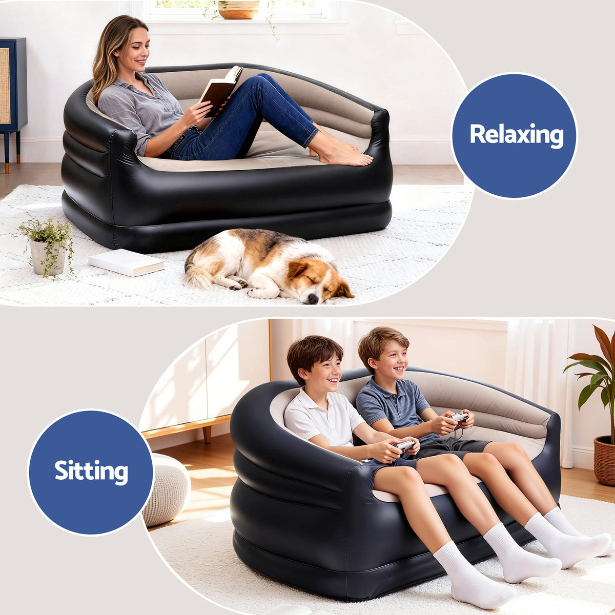 Gardeon Outdoor Air Sofa Inflatable Couch Two-Seater Lounge Chair with Pump Blow Up Couches for Camping