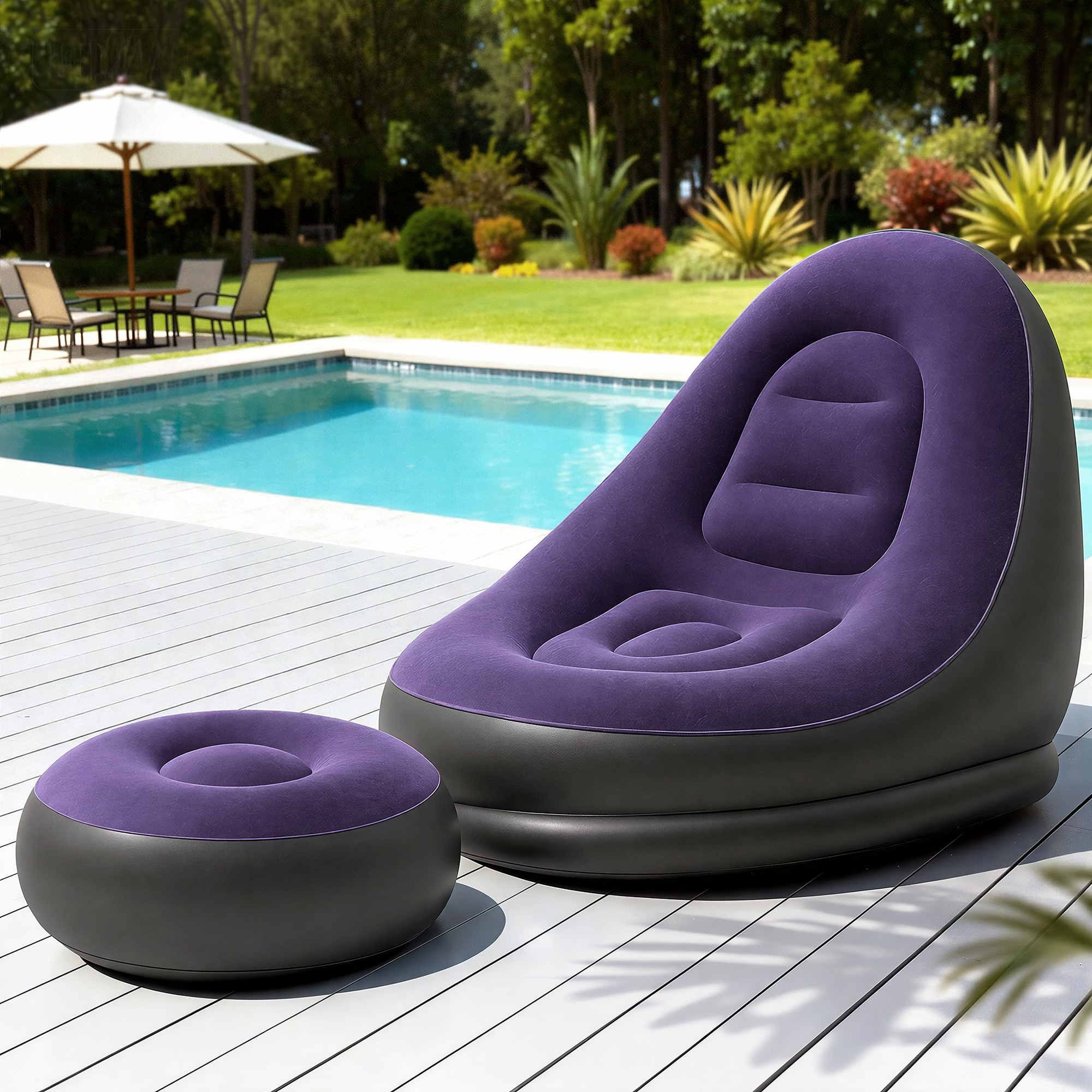 Gardeon Inflatable Chair with Ottoman Air Sofa Blow Up Air Chair for Camping with Pump Purple