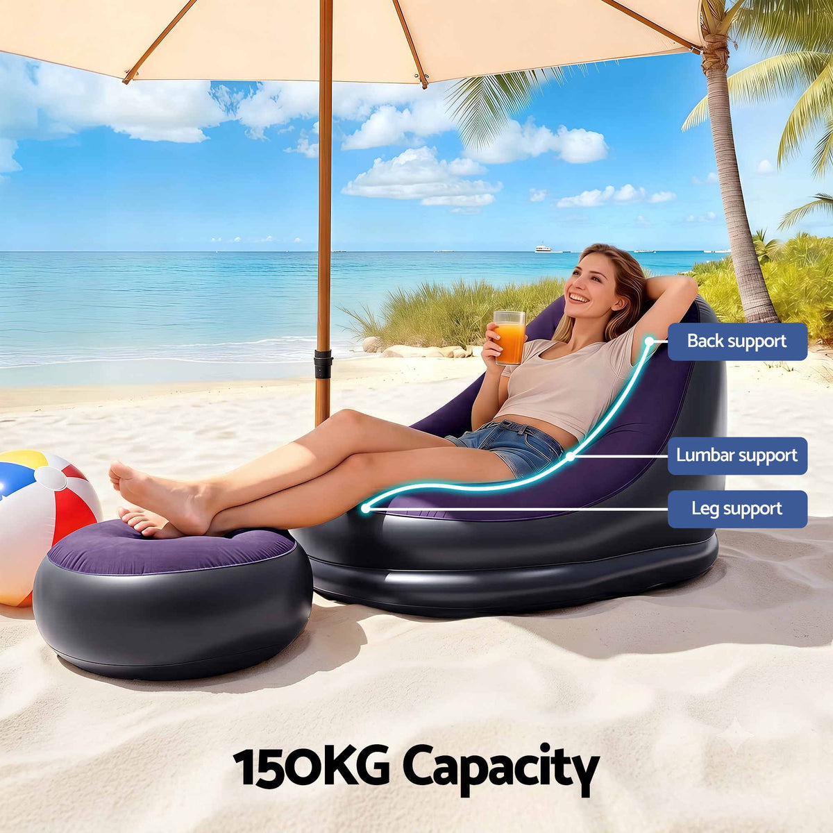 Gardeon Inflatable Chair with Ottoman Air Sofa Blow Up Air Chair for Camping with Pump Purple