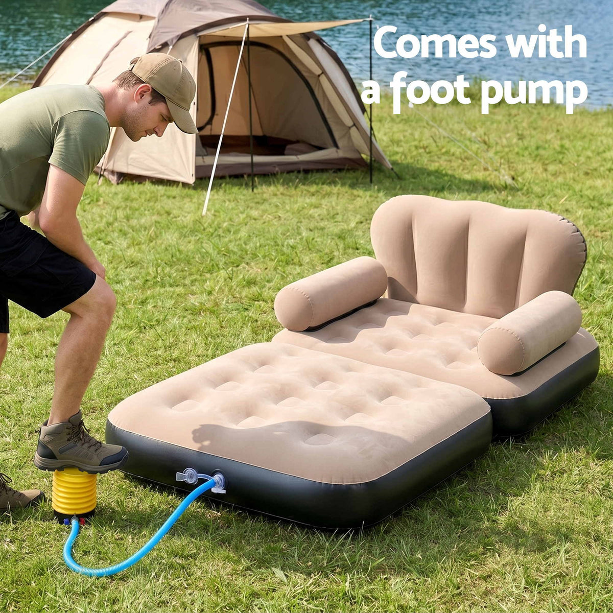 Gardeon Inflatable Chair Sun Lounge Air Sofa Blow Up Air Chair for Camping with Pump