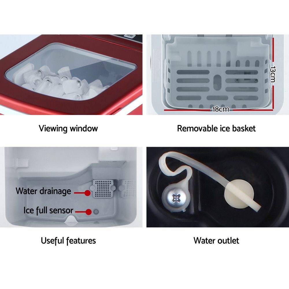 Devanti 12kg Ice Maker Machine Red