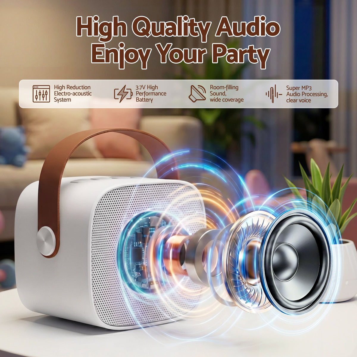 Alpha Mini Portable Karaoke Machine for Adults Kids with 2 Wireless Microphones