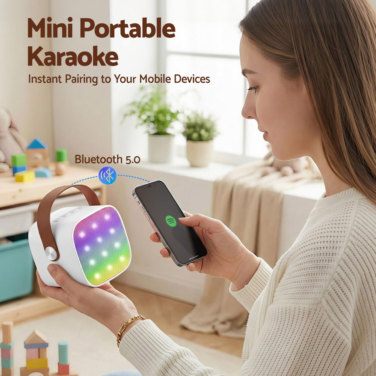 Alpha Mini Portable Karaoke Machine for Adults Kids with 2 Wireless Microphones