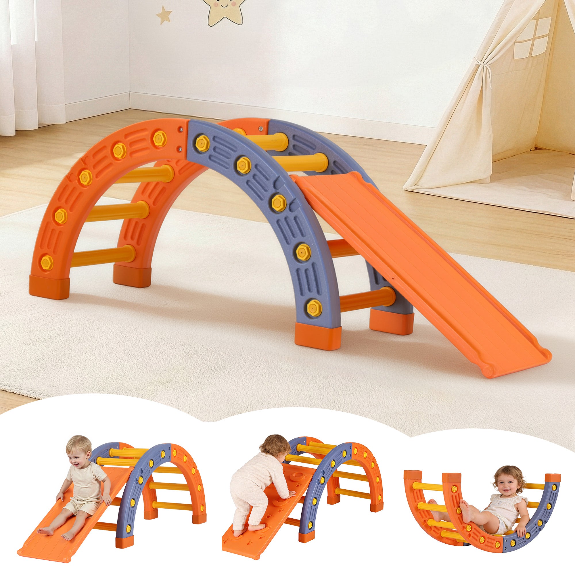 Keezi Kids Climbing Frame Set With Slide Indoor Outdoor - KCS-SLIDE-ARC-OG