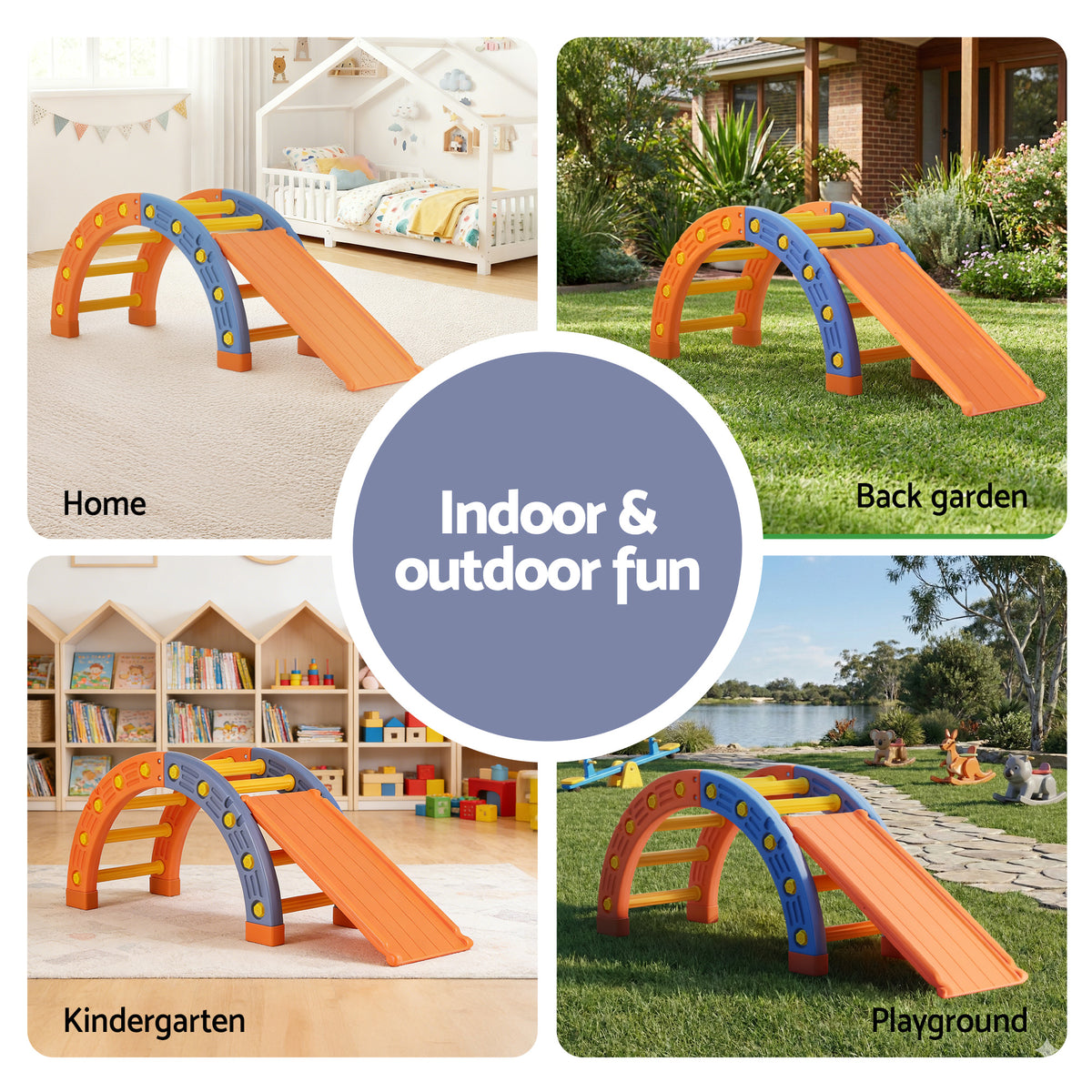 Keezi Kids Climbing Frame Set With Slide Indoor Outdoor - KCS-SLIDE-ARC-OG