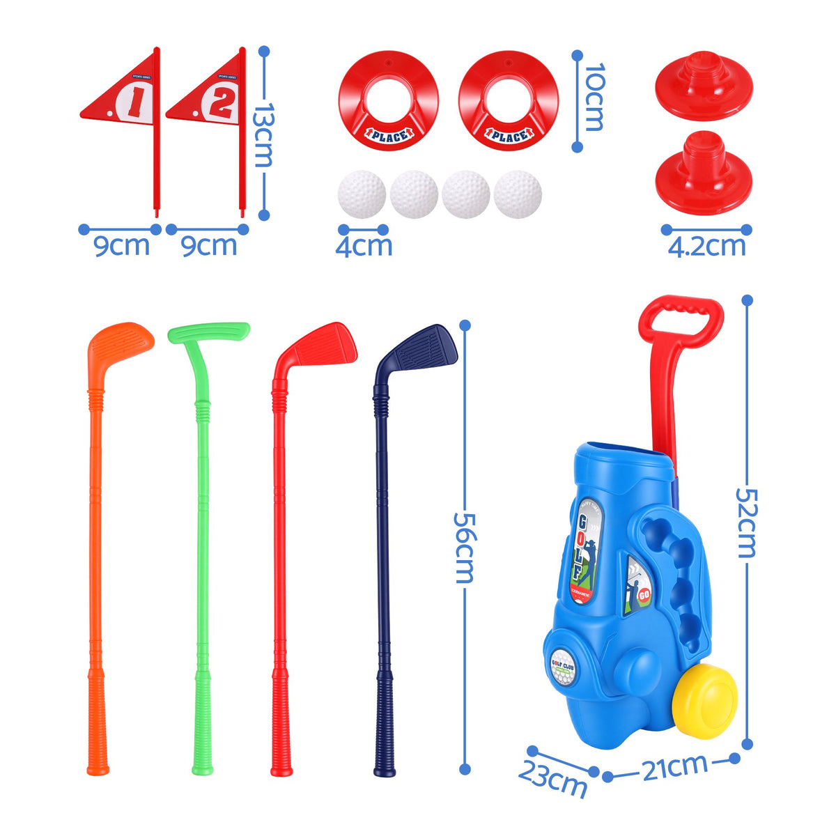 Keezi Kids Golf Set Toddler Club Set Pull Cart Indoor Outdoor - KGS-A-BL