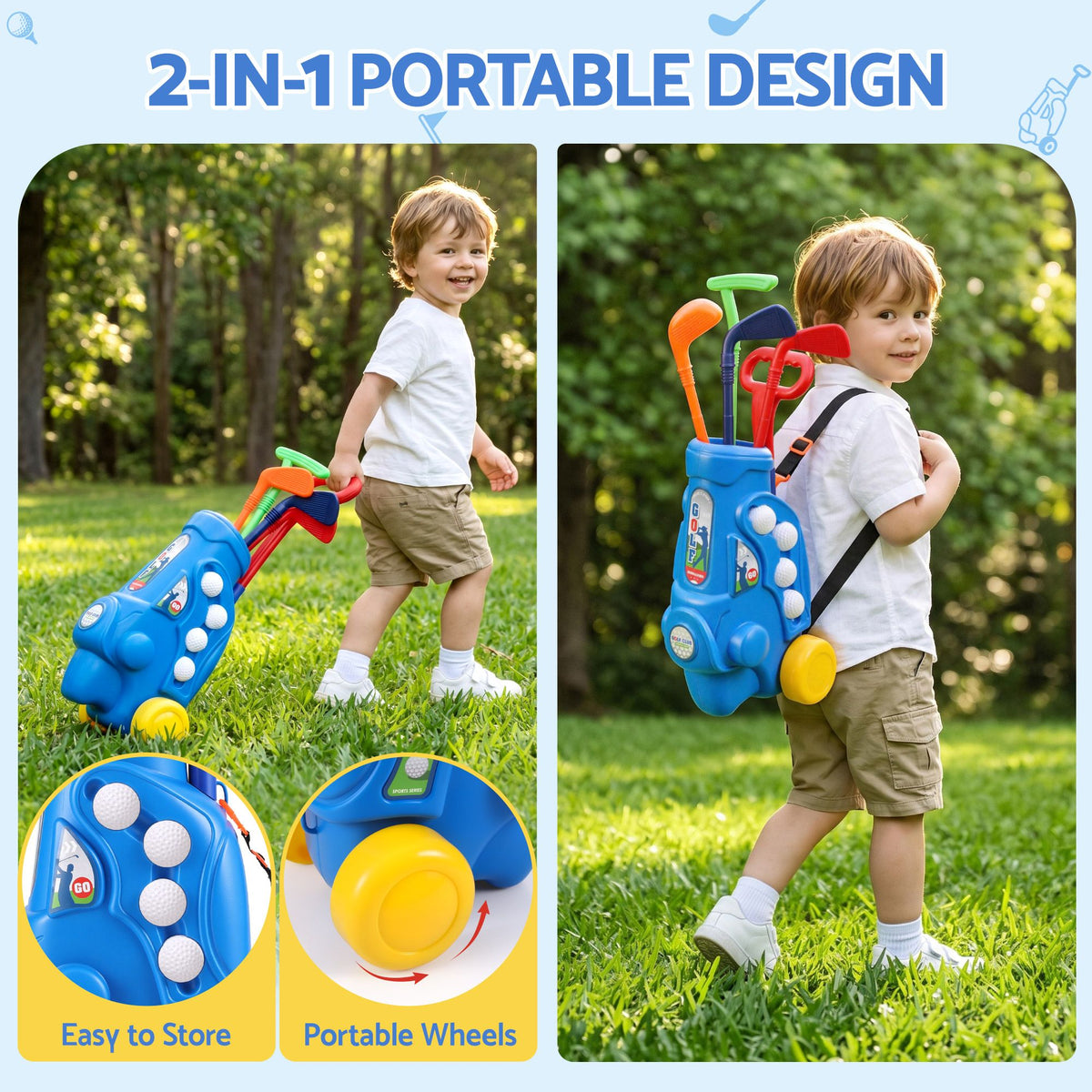 Keezi Kids Golf Set Toddler Club Set Pull Cart Indoor Outdoor - KGS-A-BL