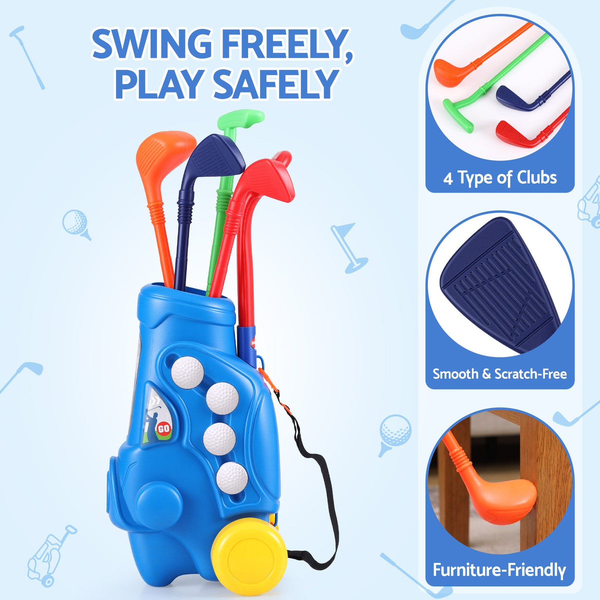 Keezi Kids Golf Set Toddler Club Set Pull Cart Indoor Outdoor - KGS-A-BL